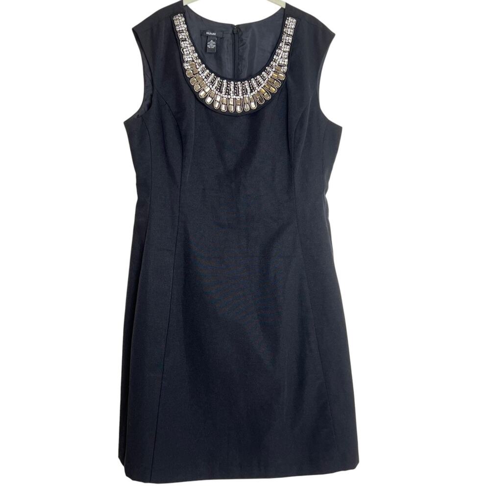 Alfani Womens Dress 16 Black Sleeveless Beaded Neckline Lined Cocktail Party